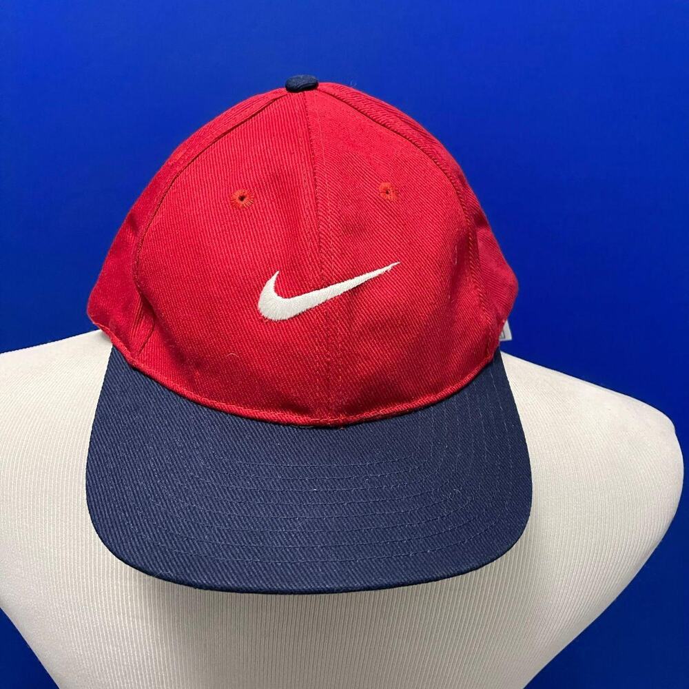 Vintage Nike Red & Navy Snapback Baseball Cap with White Swoosh